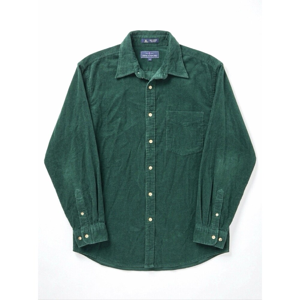 John Ashford Men's L Green Corduroy Long Sleeve Button Down Shirt